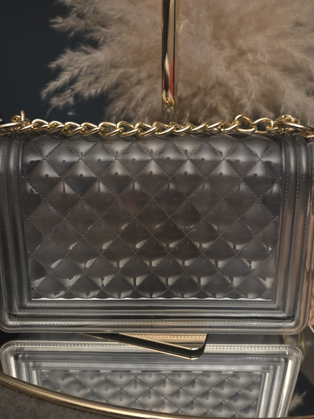 Smoky Transparent Quilted Jelly Chain Bag | Luxe Glam Statement Purse - Picture 6 of 17
